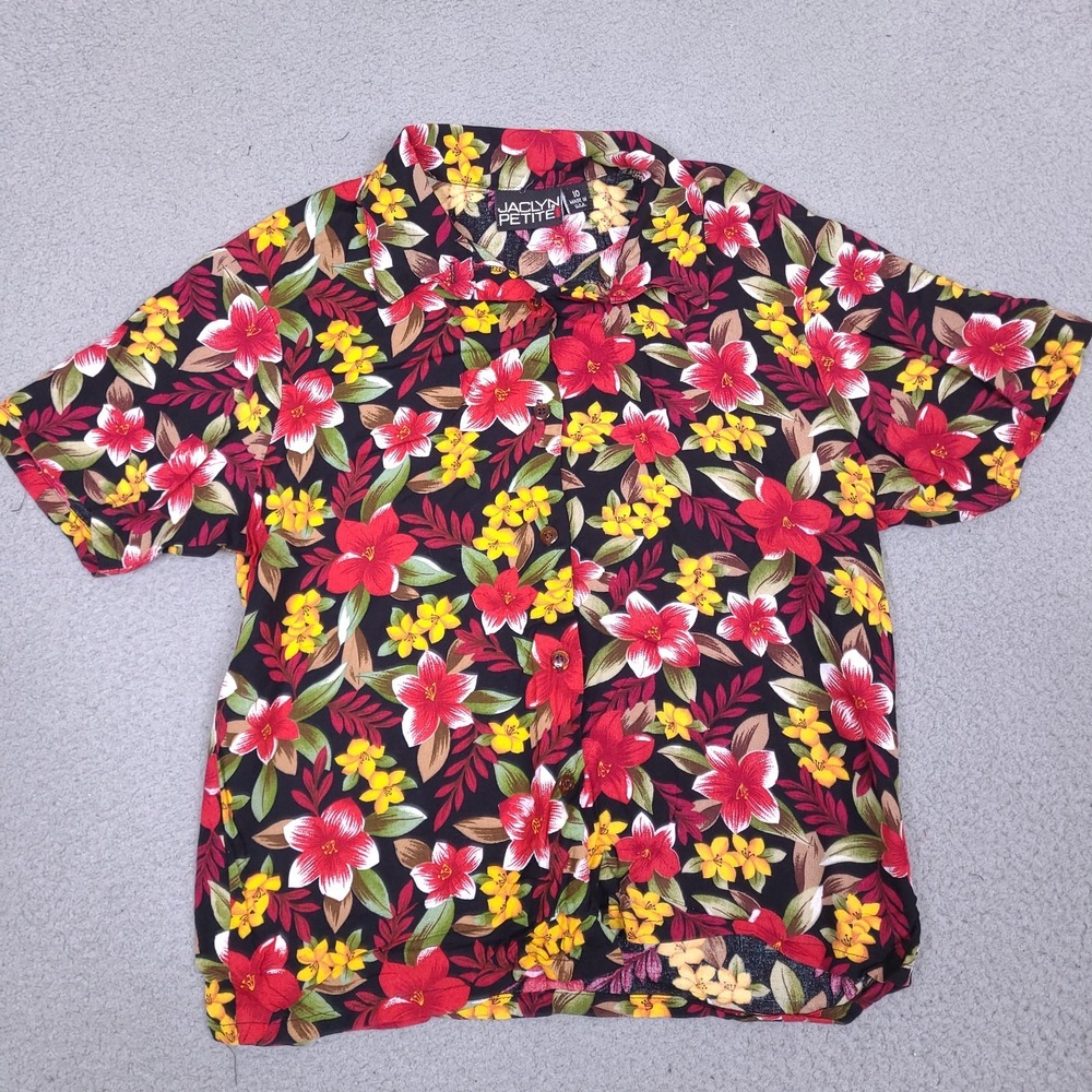 Vintage Jaclyn Petite Hawaiian Shirt Womens 10 Floral Rayon Button Up USA Made